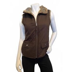 GAP Brown Faux Fur Lined Zip Front Reversible Vest Women’s XS Sleeveless Winter